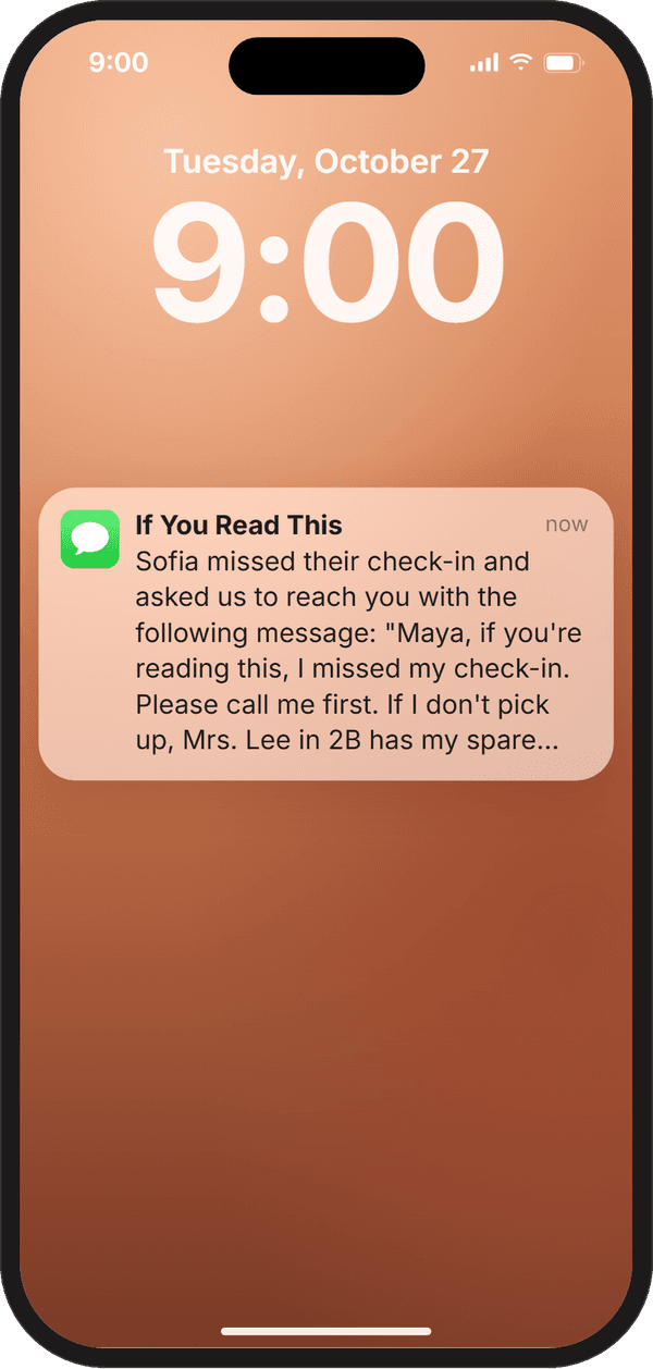 Lock screen showing a text from If You Read This with Sofia's message to Maya