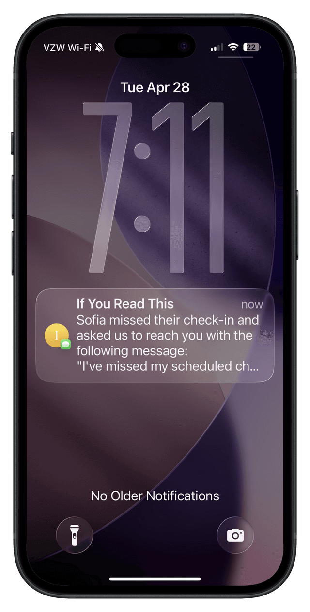 SMS message received by contact